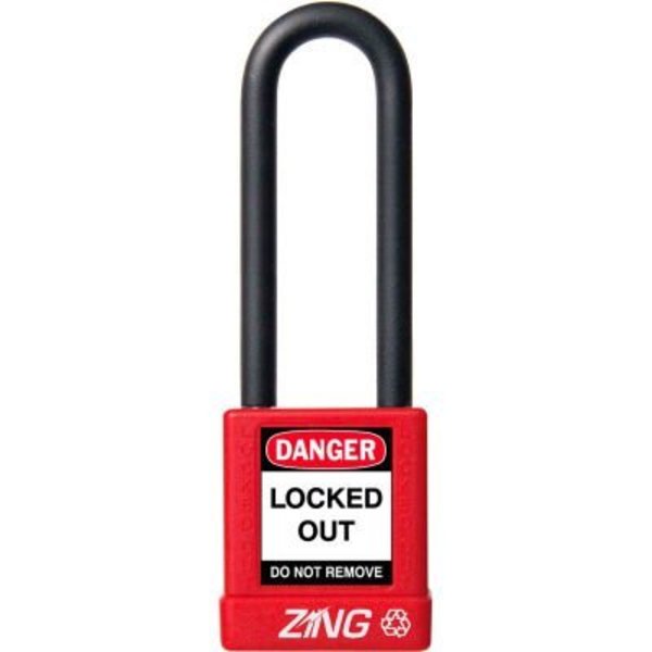 Zing ZING RecycLock Safety Padlock, Keyed Different, 3" Shackle, 1-3/4" Body, Red, 7046 7046